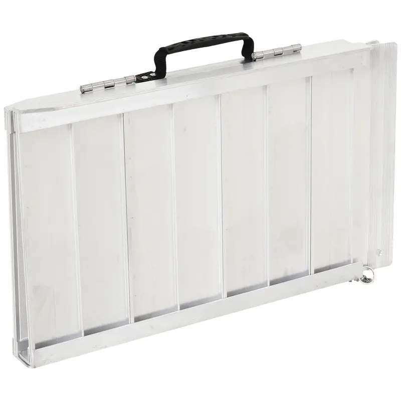 HomCom 2' Small Portable Bi-Fold Lightweight Aluminum Stair Doorway Entry Disability Ramp - Silver