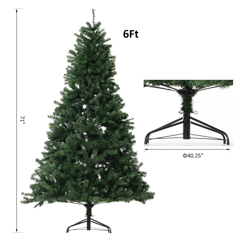 HOMCOM 6' PVC Pre Lit Artificial Christmas Tree with Metal Stand  250 Warm White LED  798 Tips  Green