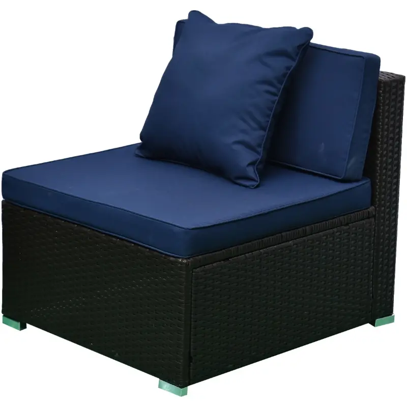 Outsunny 7 Piece Set Rattan Sofa Luxury Modular Conversation Outdoor Furniture - Deep Blue