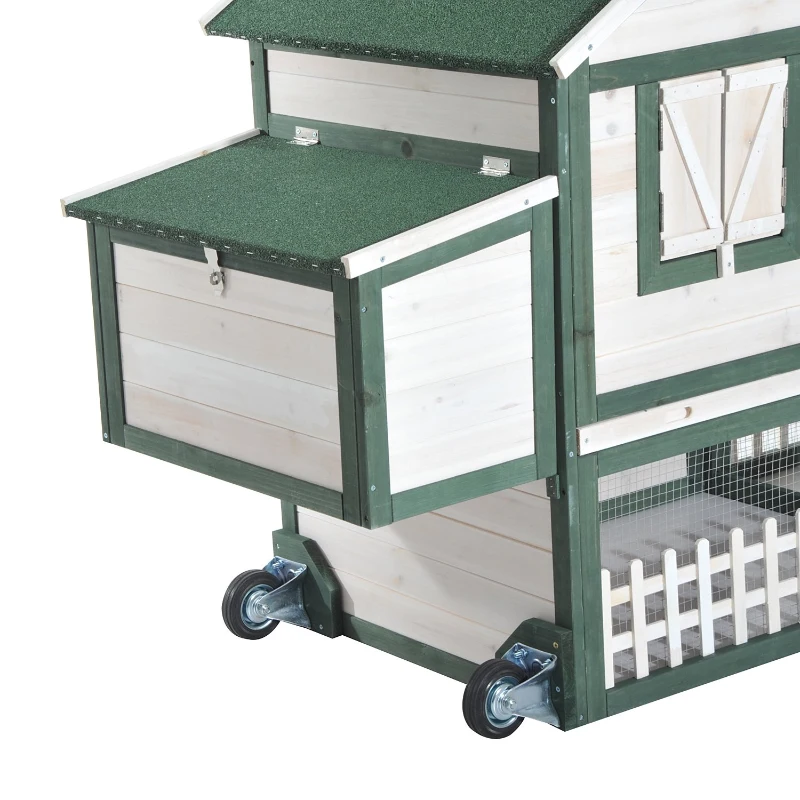 Open Box PawHut 76" Portable Slanted Wooden Chicken Coop Kit With Wheels, Covered Run And Nesting Box 