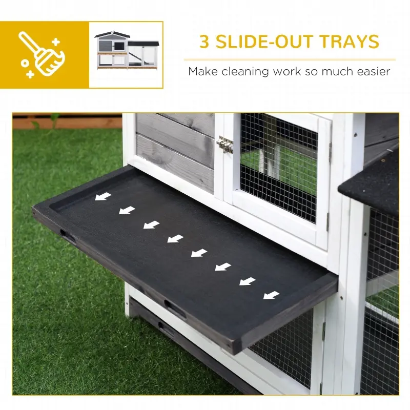 PawHut 2-tier Indoor Rabbit Enclosure, Wood Hutch Backyard Small Animal House Ramp Outdoor Run Enclosed