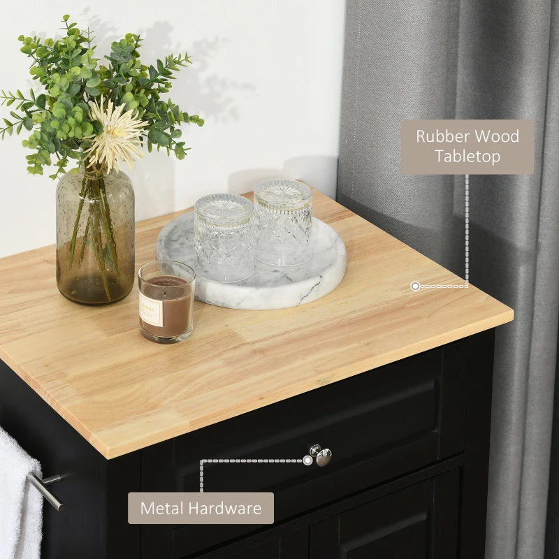 HOMCOM Rolling Kitchen Island Cart, Portable Serving Trolley Table with Drawer, Adjustable Shelf and 2 Towel Racks, Black