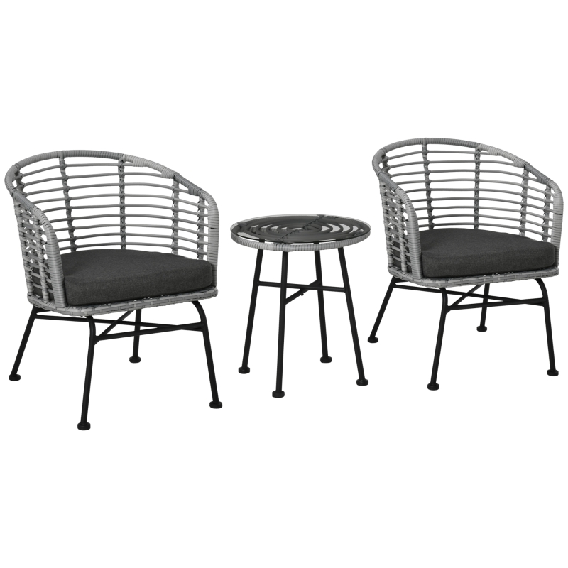 Outsunny 3 PCS Patio Round Wicker Bistro Set w/ 2 Chairs, Coffee Table for Garden