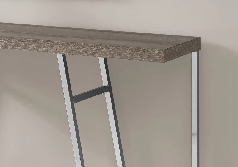 Monarch 48" Contemporary Thick Panel Top Chrome Metal Legs Accent Hall Console Table - Dark Taupe Wood Grain-Look Finish