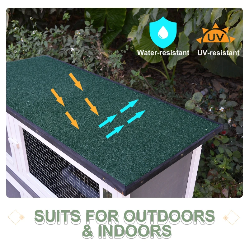 PawHut Solid Wood Double Rabbit Hutch with 2 Large Main Rooms and Firm Cage - Grey