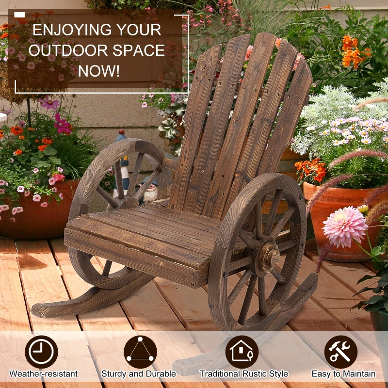 Outsunny Rustic Outdoor Patio Adirondack Rocking Chair - Carbonized Wood