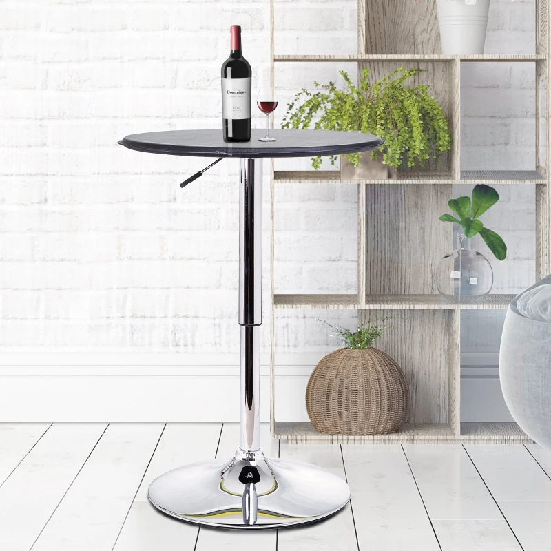 HomCom 25" Round Indoor Home Pub Bar Table Adjustable Bistro Counter Round Swivel Top - Black and Silver