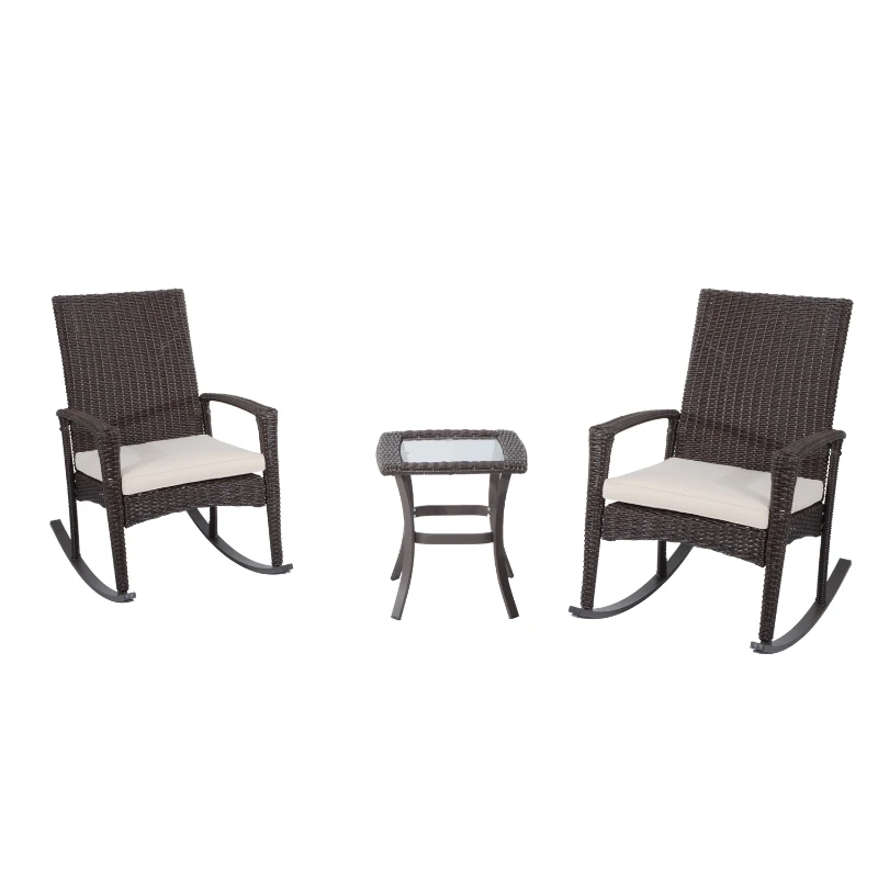 Outsunny 3 Piece Outdoor Rocking Chair and Table Set 3 piece outdoor