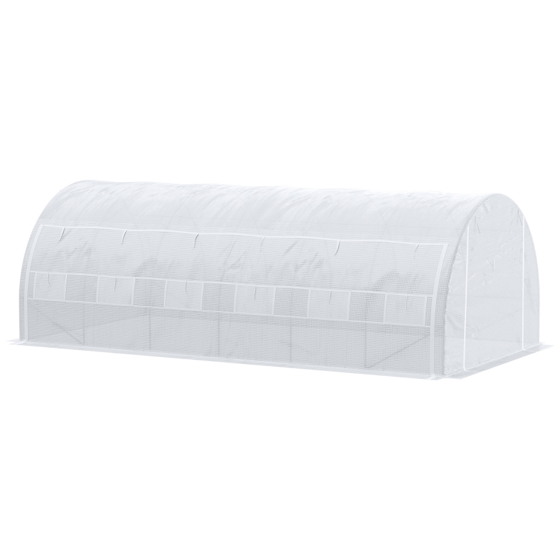 Outsunny 20' x 10' x 6' Outdoor Walk-In Tunnel Greenhouse w/12 Roll-Up Windows, White