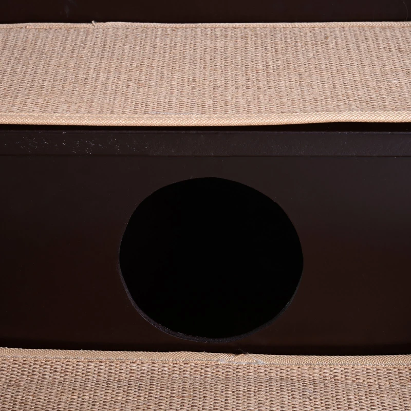 PawHut 3-Step Pet Stairs for Dogs and Cats with Built-in House and Nonslip Carpet, Brown