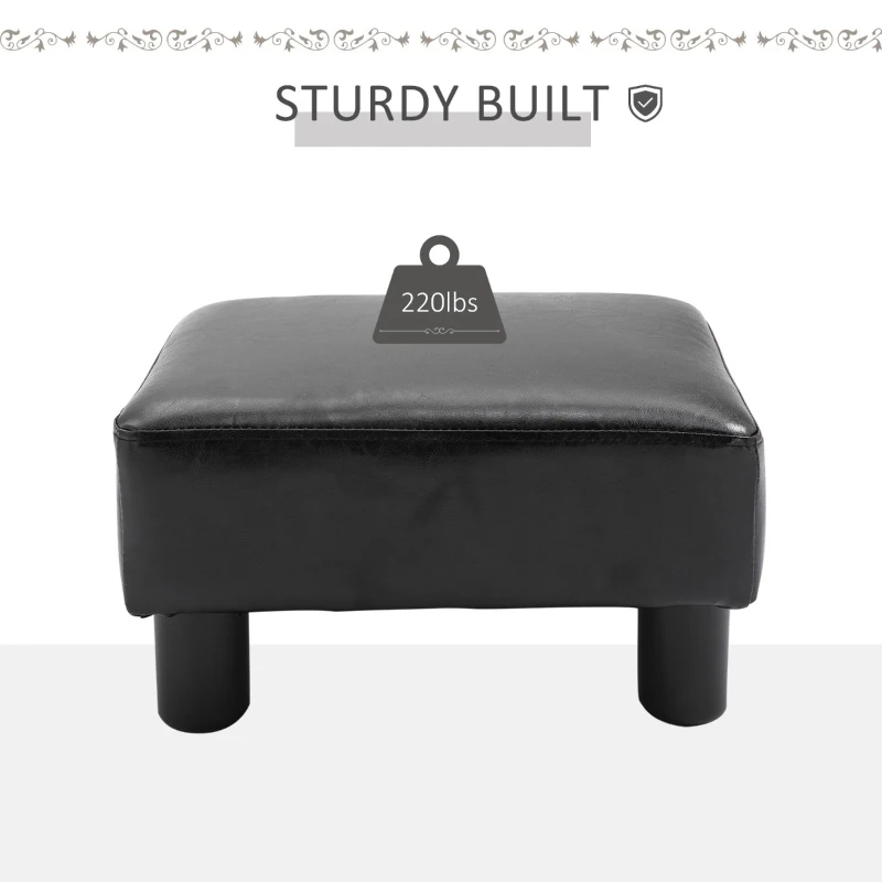 HomCom Portable Faux Leather Cushioned Footrest Stool Ottoman Table Lounge Seat Stepper - Black