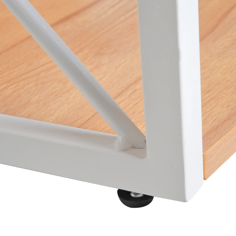 HomCom 3 Tier Wood X-Frame End Table - Light Beech / White