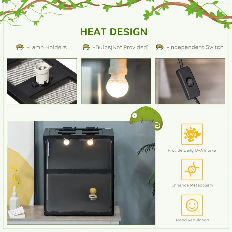 PawHut Reptile Glass Terrarium Tank, Breeding Box with Screen Ventilation, Lamp Holders, Hanging Basin for Lizards, Chameleon, Tortoise, 23.5" x 16" x 28"