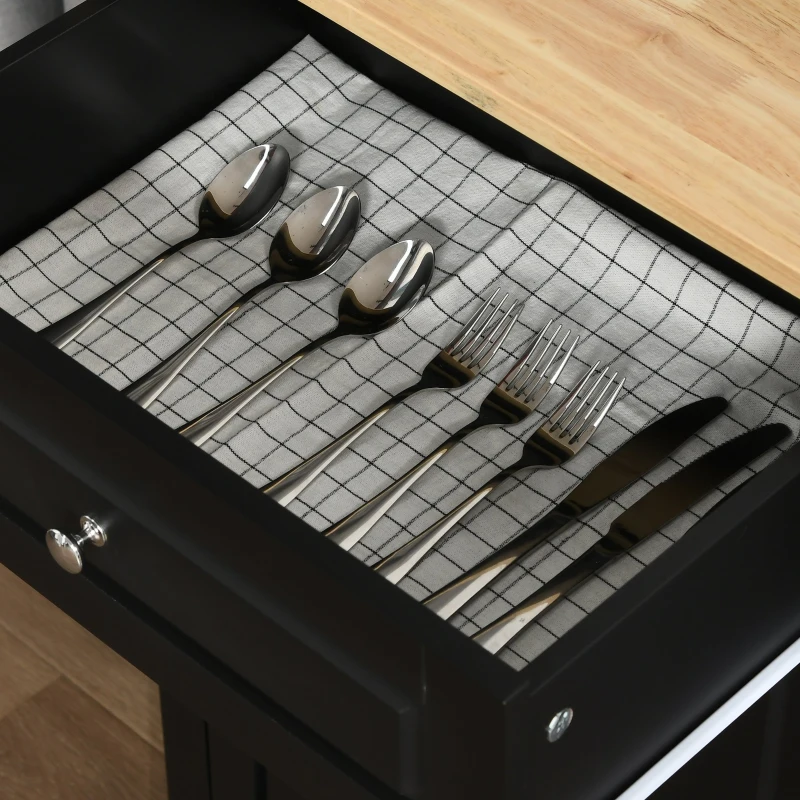 HOMCOM Rolling Kitchen Island Cart, Portable Serving Trolley Table with Drawer, Adjustable Shelf and 2 Towel Racks, Black