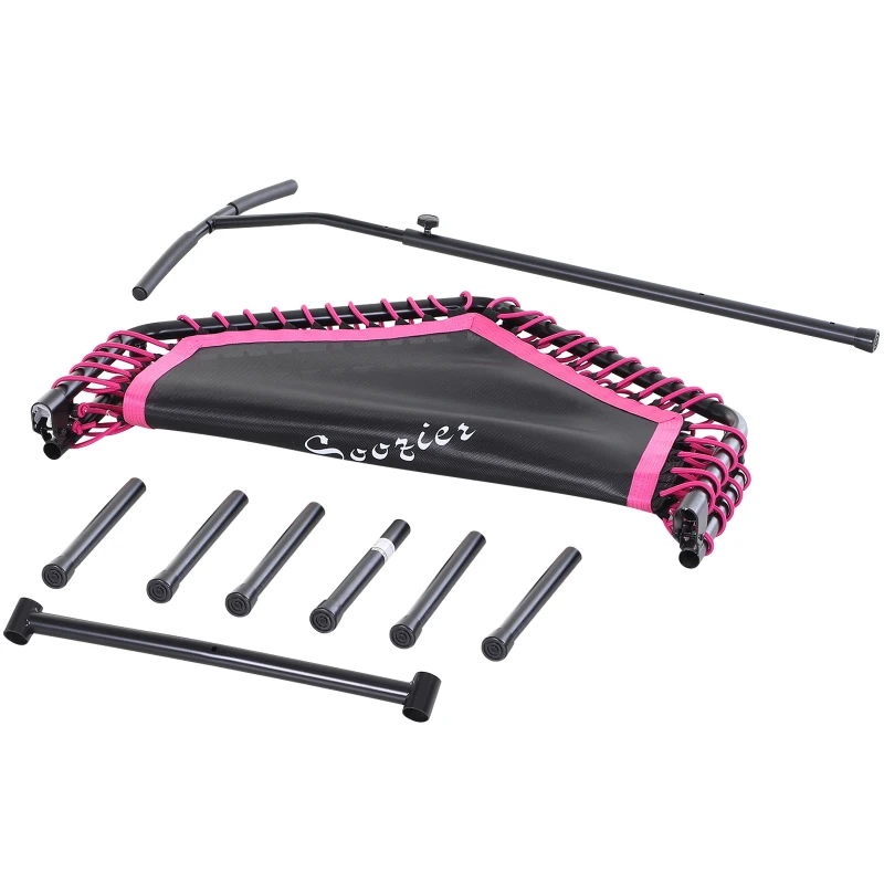 Soozier Easy Store 48-Inch Mini Exercise Kids Trampoline with Handrail Outdoor Bouncer Jumper Adjustable Bar Pink