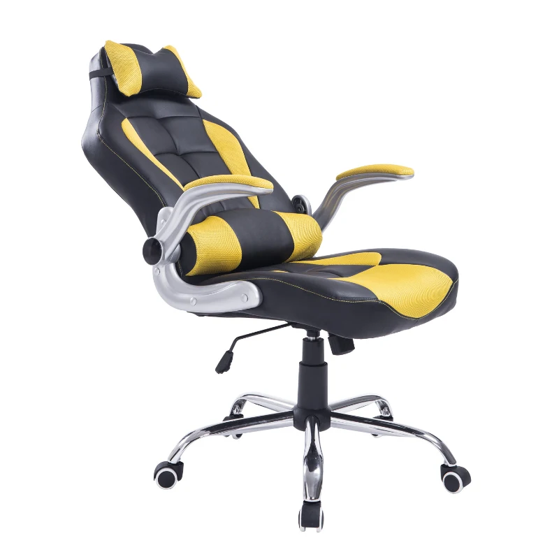 HomCom High Back Racing Style Ergonomic Gaming Chair With Armrest, Lumbar And Head Support - Yellow / Black
