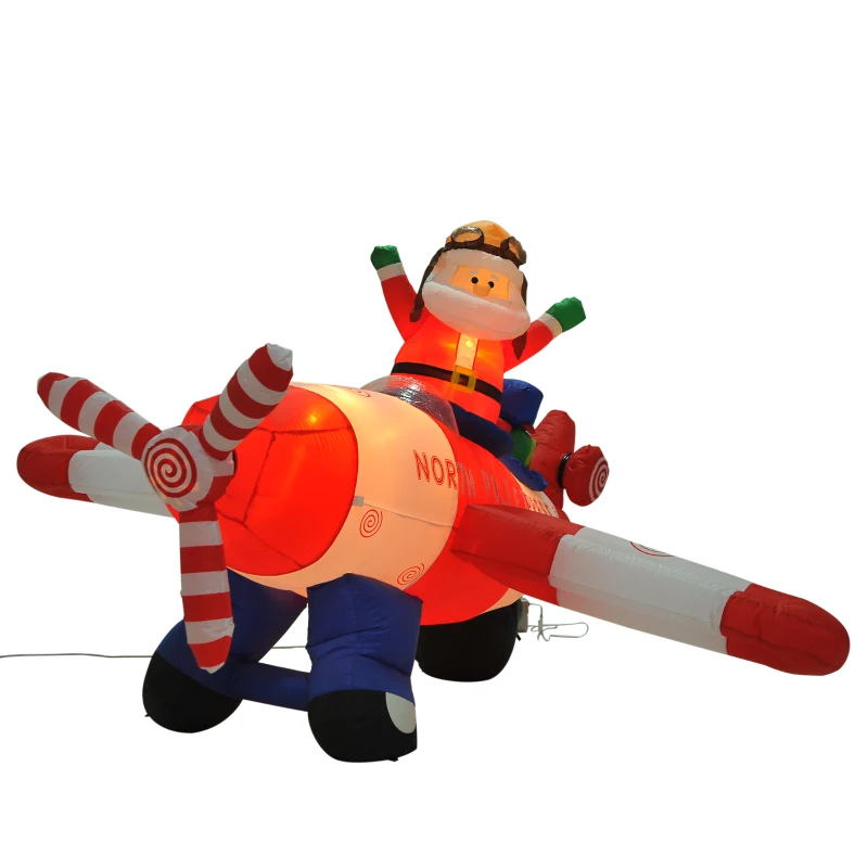 HomCom 8' Outdoor Animated Christmas Inflatable Pilot Santa in Propeller Plane