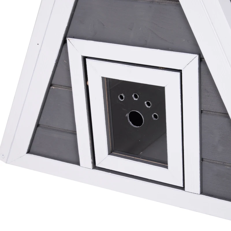 PawHut 21" Solid Wood Cat Condo - Natural Water Proof Outdoor Pet Shelter Small House - Grey