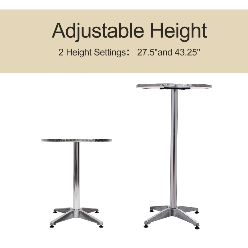 HomCom 24" Round Adjustable Stainless Steel Top Aluminum Standing Bistro Bar Table