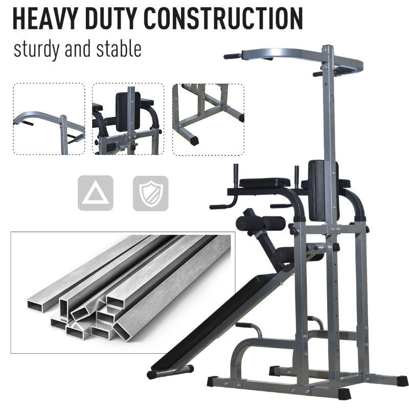 Soozier 80" Full Body Fitness Gear Power Tower Home Gym Fitness with Adjustable Sit-Up Bench