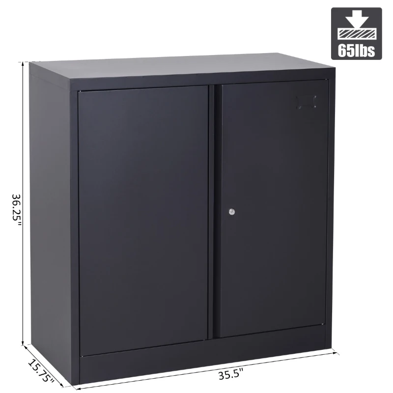 HomCom 36" Counter Height Metal Locking Storage Cabinet with 2 Adjustable Shelves - Black