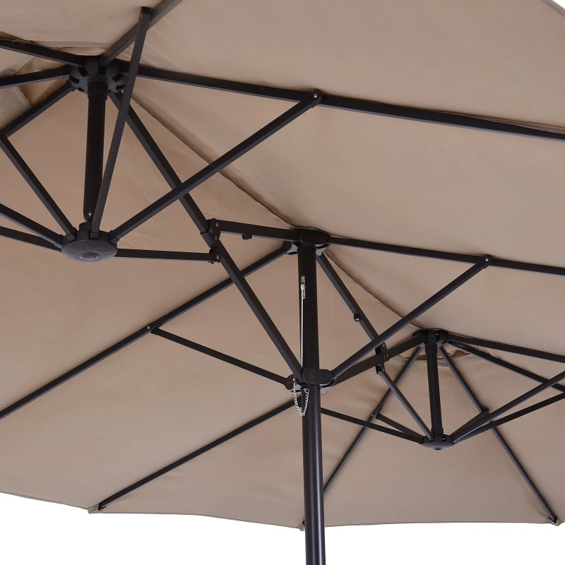 Outsunny 15' Double Sided Market Patio Umbrella, Steel Outdoor Shade Canopy for Garden and Poolside, Tan