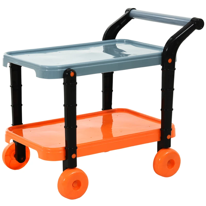 HOMCOM 32pc Kids Tool Set Pretend Play Construction with Rolling Cart Orange/Grey