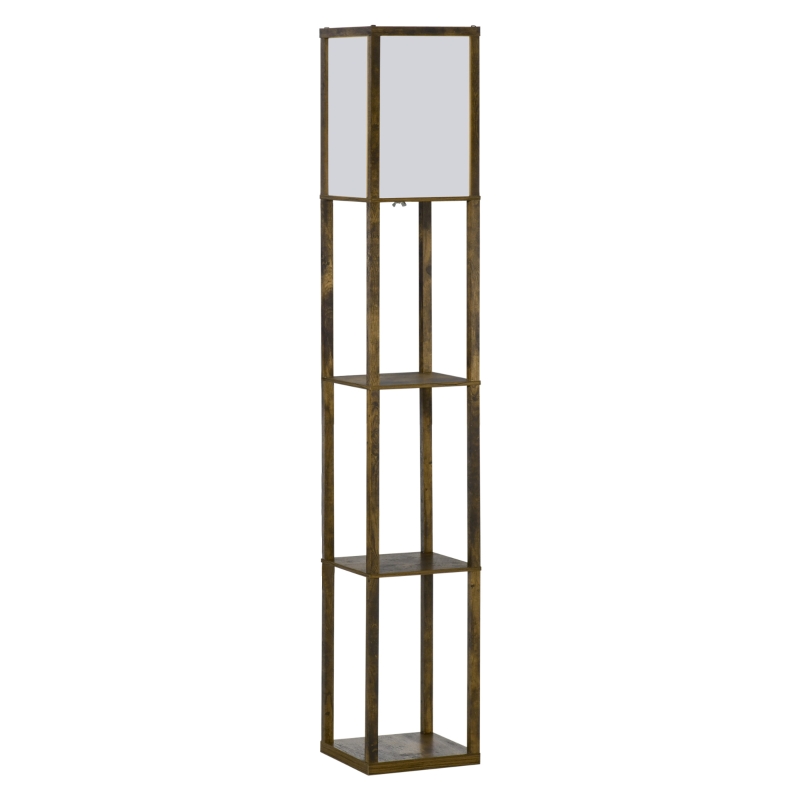 HOMCOM 4-Tier Floor Lamp Standing Lamp with Storage Shelf for Home Office Dorm, Brown
