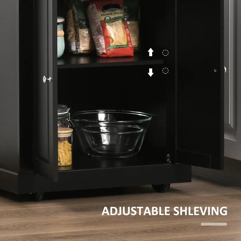 HOMCOM Rolling Kitchen Island Cart, Portable Serving Trolley Table with Drawer, Adjustable Shelf and 2 Towel Racks, Black