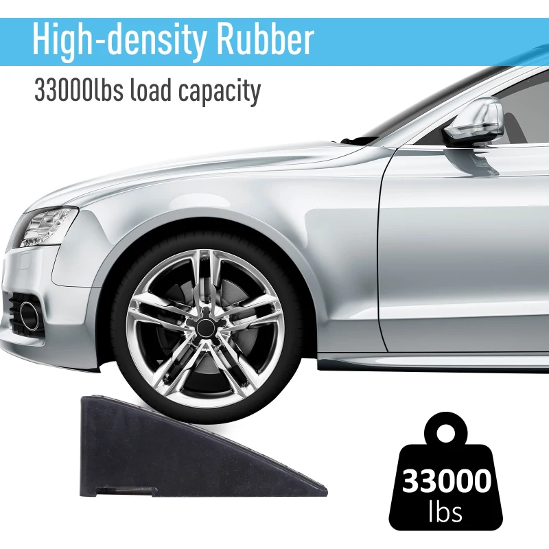 HOMCOM Set of Two Outdoor Portable Car Vehicle Rubber Curb Ramps 2PC Heavy Duty Threshold Ramp Kit Set for Driveway Loading Dock Sidewalk Car Truck Scooter Bike Motorcycle Wheelchair Mobility 19" L x 12.5" W x 5" H