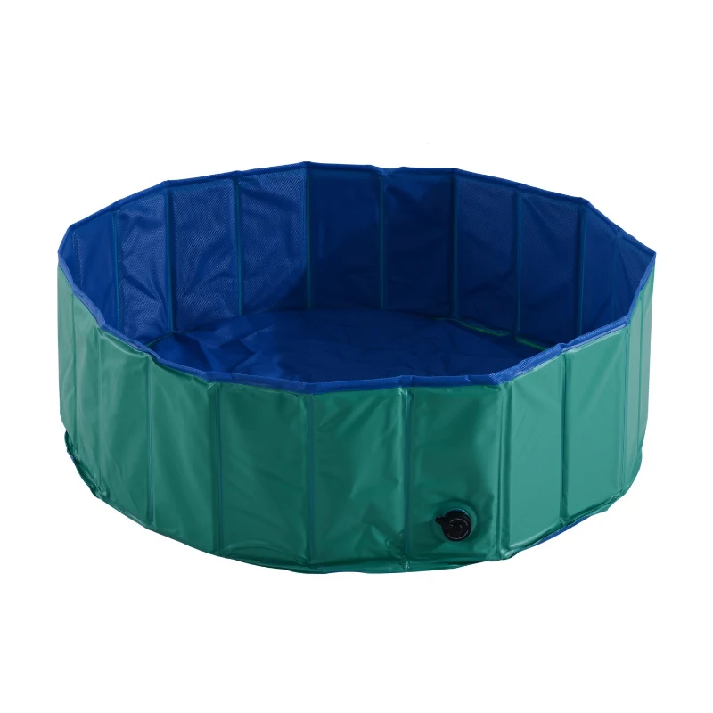 Open Box PawHut 12” x 40” Collapsible PVC Pet Foldable Swimming Pool Dog Bathing Tub - Green / Blue