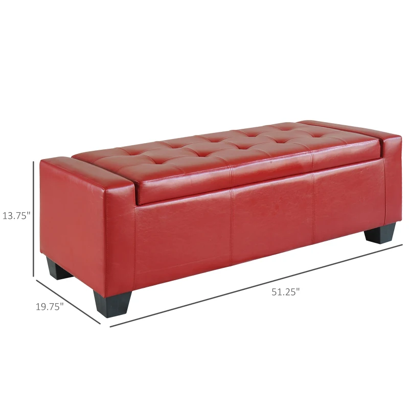 HOMCOM Chic Ottoman Bench, Faux Leather Storage Footrest, Modern Sofa Shoe Bench, Vibrant Red - Perfect for Living Room & Entryway