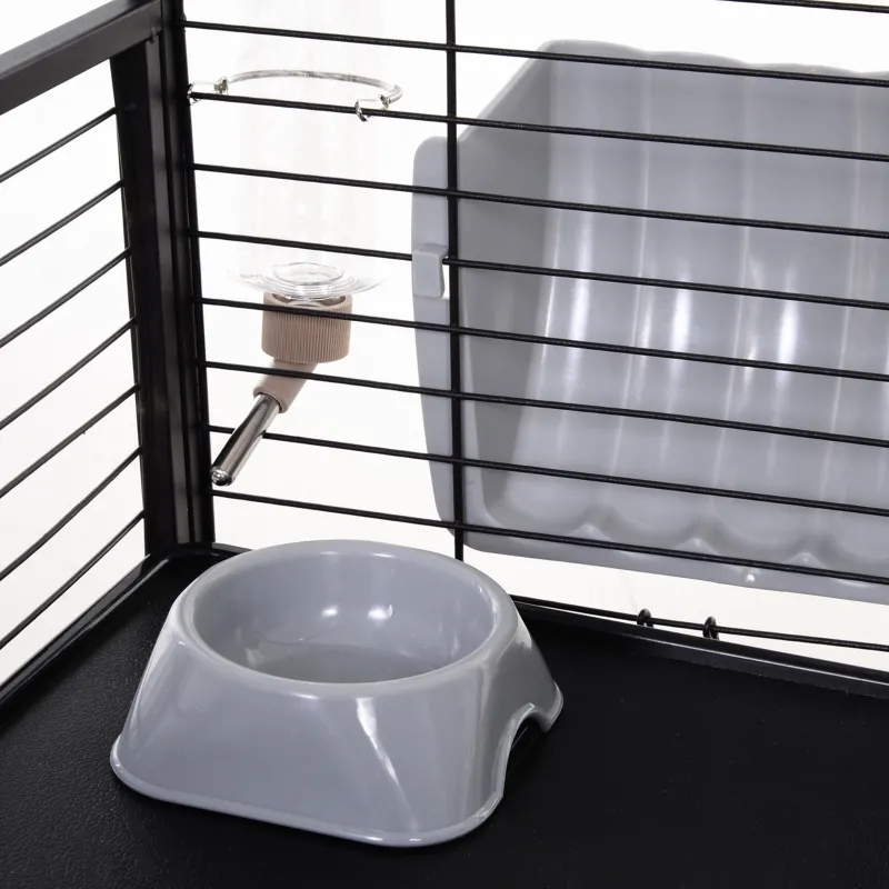 PawHut Rolling Metal Rabbit, Guinea Pig or Small Animal Hutch Cage with Main House and Run  35" L