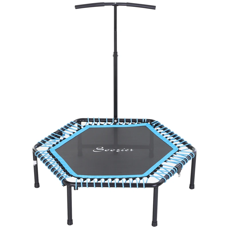 Soozier Foldable Small Exercise Trampoline with 3-Level Adjustable T-Bar for Adults and Children - Blue and Black