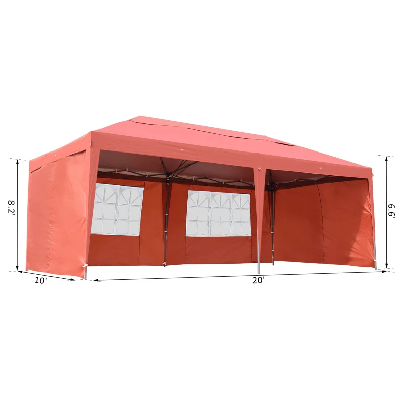Outsunny 10’ x 20’ Outdoor Gazebo Canopy Wedding Party Tent with 4 Removable Sidewalls - Rust Red