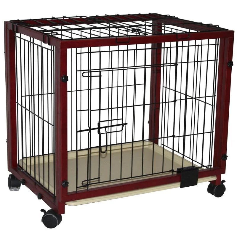 Pawhut 37" x 25" x 29" Portable Wood Pet Dog Crate w/ Wheels