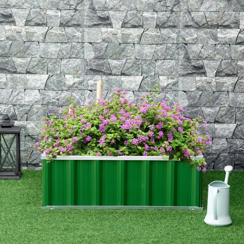 Outsunny 3' x 3' x 1' Raised Garden Bed, Galvanized Metal Planter Box for Vegetables Flowers Herbs, Green