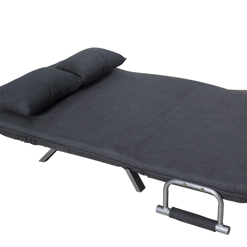 HomCom Twin Size Convertible Sleeper Bed Lounger Chair Faux Suede Microfiber Slip Cover - Gray