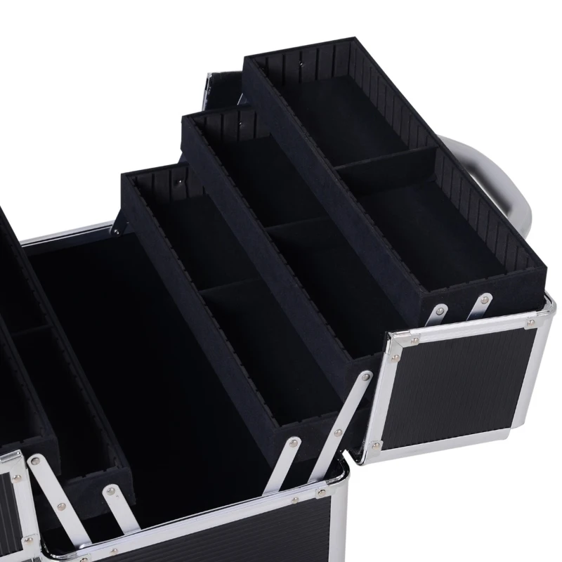 HOMCOM 23" Lockable Professional Rolling Cosmetic Makeup Train Case, Black