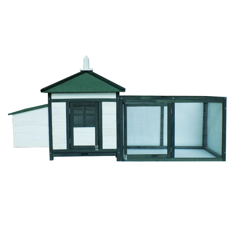 PawHut 77" Premium Wooden Backyard Chicken Coop With Run And Nesting Box - Green / White