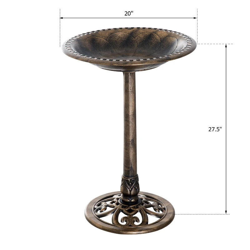 Outsunny 28" Tall Resin Free Standing Garden Pedestal Bird Bath Bowl - Bronze