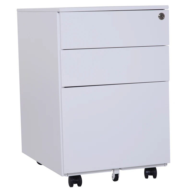 Vinsetto 24" Metal 3 Drawer Locking Under Desk Filing Cabinet On Wheels - White