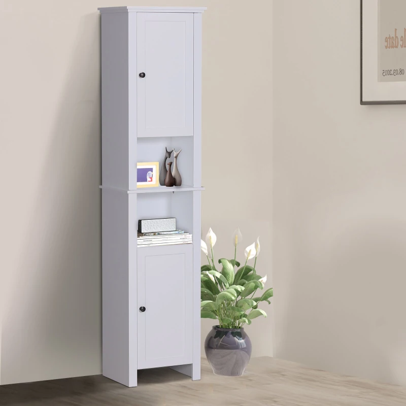 Open Box HomCom 67" Wood Free Standing Bathroom Linen Tower Storage Cabinet - White