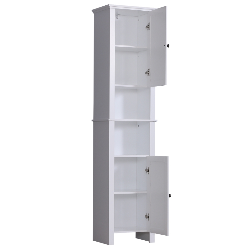 Open Box HomCom 67" Wood Free Standing Bathroom Linen Tower Storage Cabinet - White