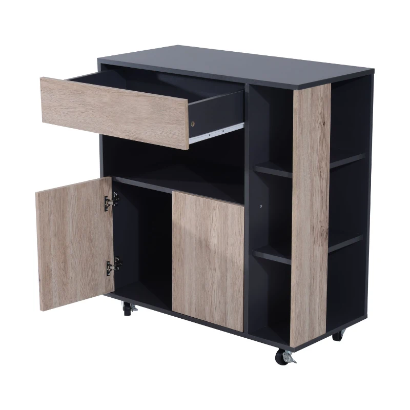 HomCom 35" Kitchen Island Cart - Natural Wood/Dark Gray