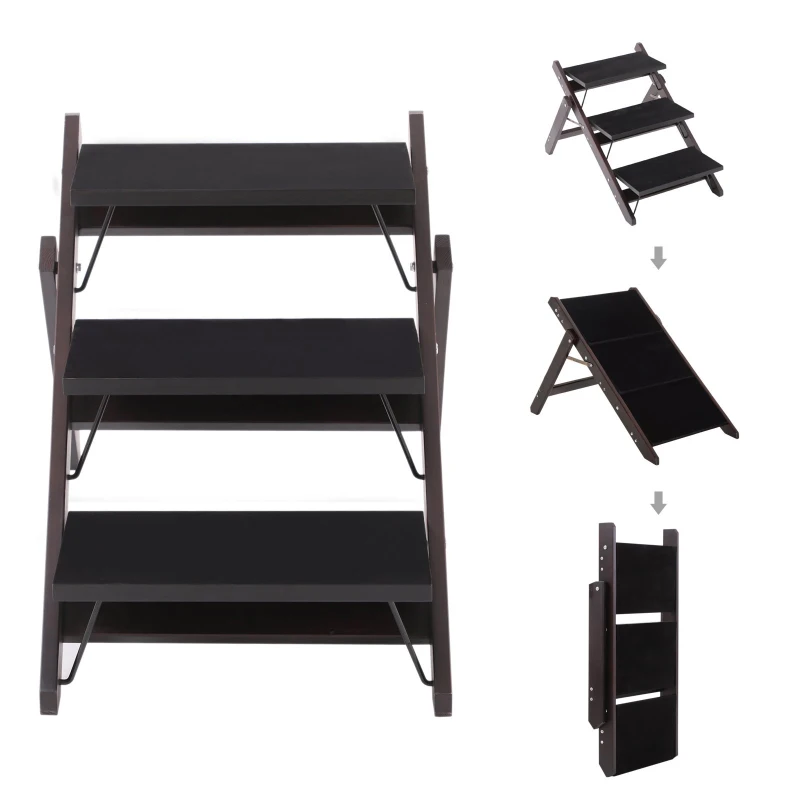 PawHut 19" 2-in-1 Wooden Portable Folding Easy Climb Pet Stairs and Ramp