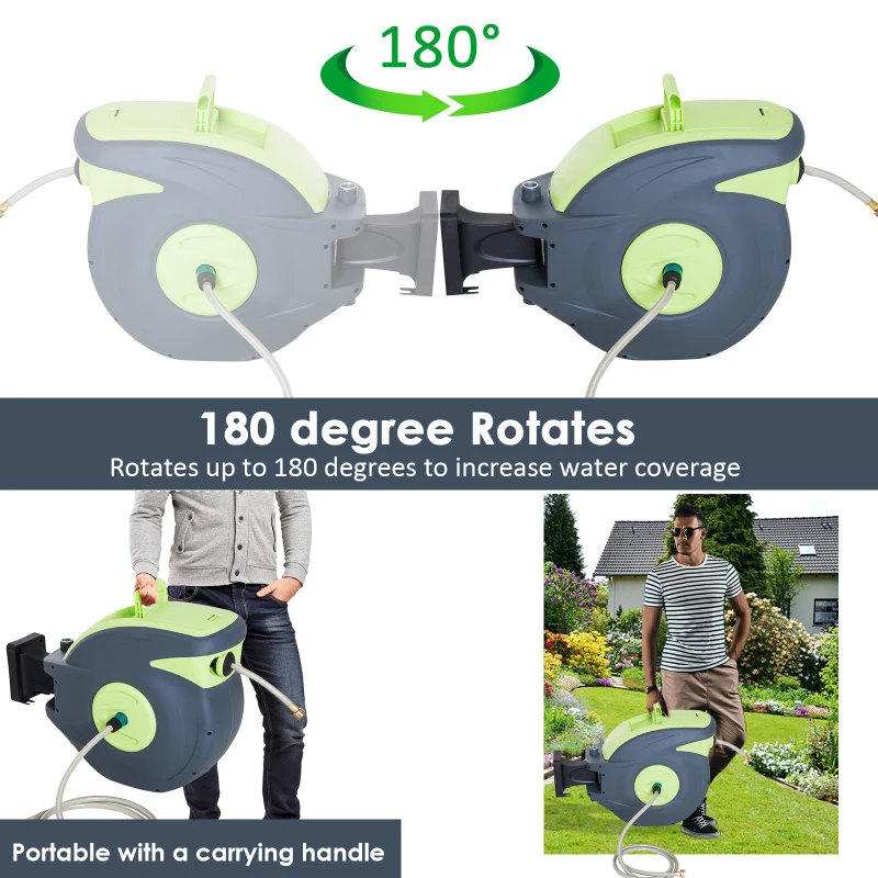 Outsunny 100’ Plastic Portable Outdoor Wall Mount Retractable Water Hose Reel