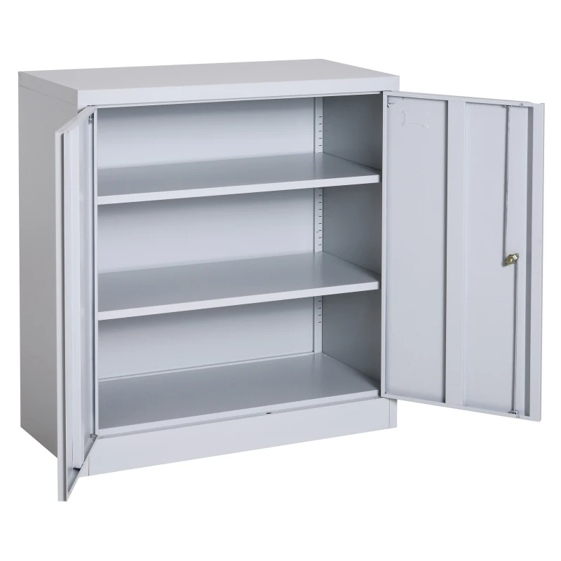 HomCom 36" Counter Height Metal Locking Storage Cabinet with 2 Adjustable Shelves - White