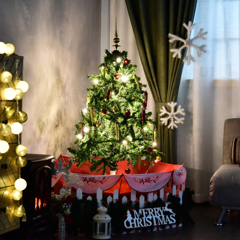 HOMCOM 4.5' Pre-Lit Musical Tabletop Snowing Artificial Christmas Tree with Umbrella Base and Ornaments  Green