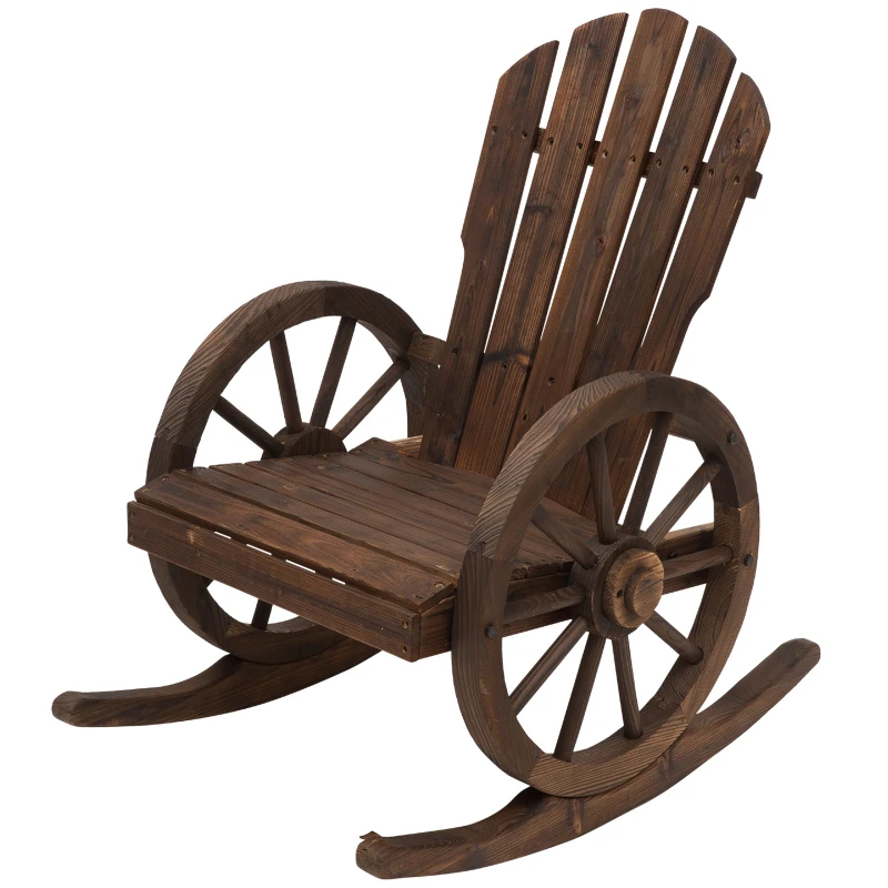 Outsunny Rustic Outdoor Patio Adirondack Rocking Chair - Carbonized Wood
